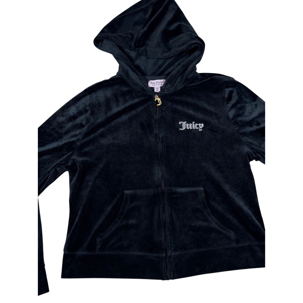 Juicy Couture Black Velour Zip Hoodie with Rhinestone Logo XL - Picture 1 of 6